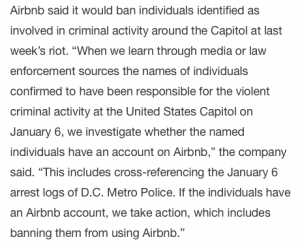 Read more about the article Airbnb verbietet Personen, die an kriminellen Aktivitäten rund um die Capitol-Unruhen beteiligt waren