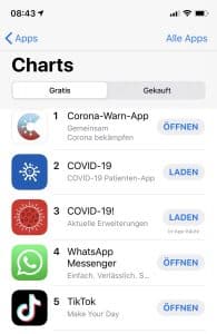 Read more about the article Corona-Warn-App erreicht Spitzenplatz in den App Store Charts