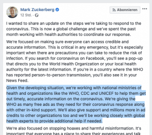 Read more about the article Mark Zuckerberg kündigt Maßnahmen gegen Fehlinformationen zu COVID-19 auf Facebook an