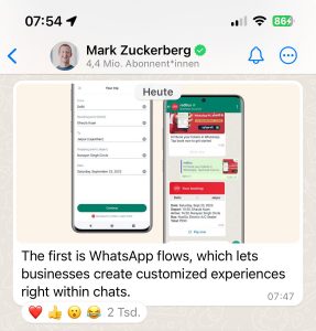 Read more about the article Mark Zuckerberg präsentiert WhatsApp Flows: Revolution im Kundenservice