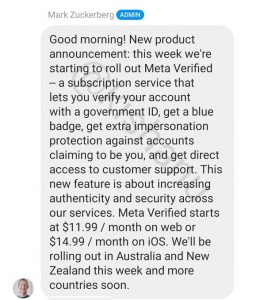 Read more about the article Meta startet ein verifiziertes Programm, das monatlich auf dem Web 11,99 US-Dollar und auf iOS 14,99 US-Dollar kostet.