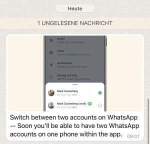 Read more about the article Neue Funktion bei WhatsApp ermöglicht Wechsel zwischen zwei Konten auf einem Telefon