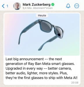 Read more about the article Upgrade für Metas RayBan Smart Glasses: Neue Funktionen und Verbesserungen