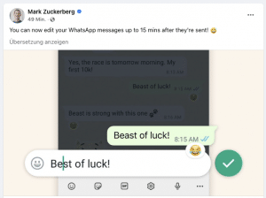 Read more about the article WhatsApp-Nachrichten können jetzt bearbeitet werden.